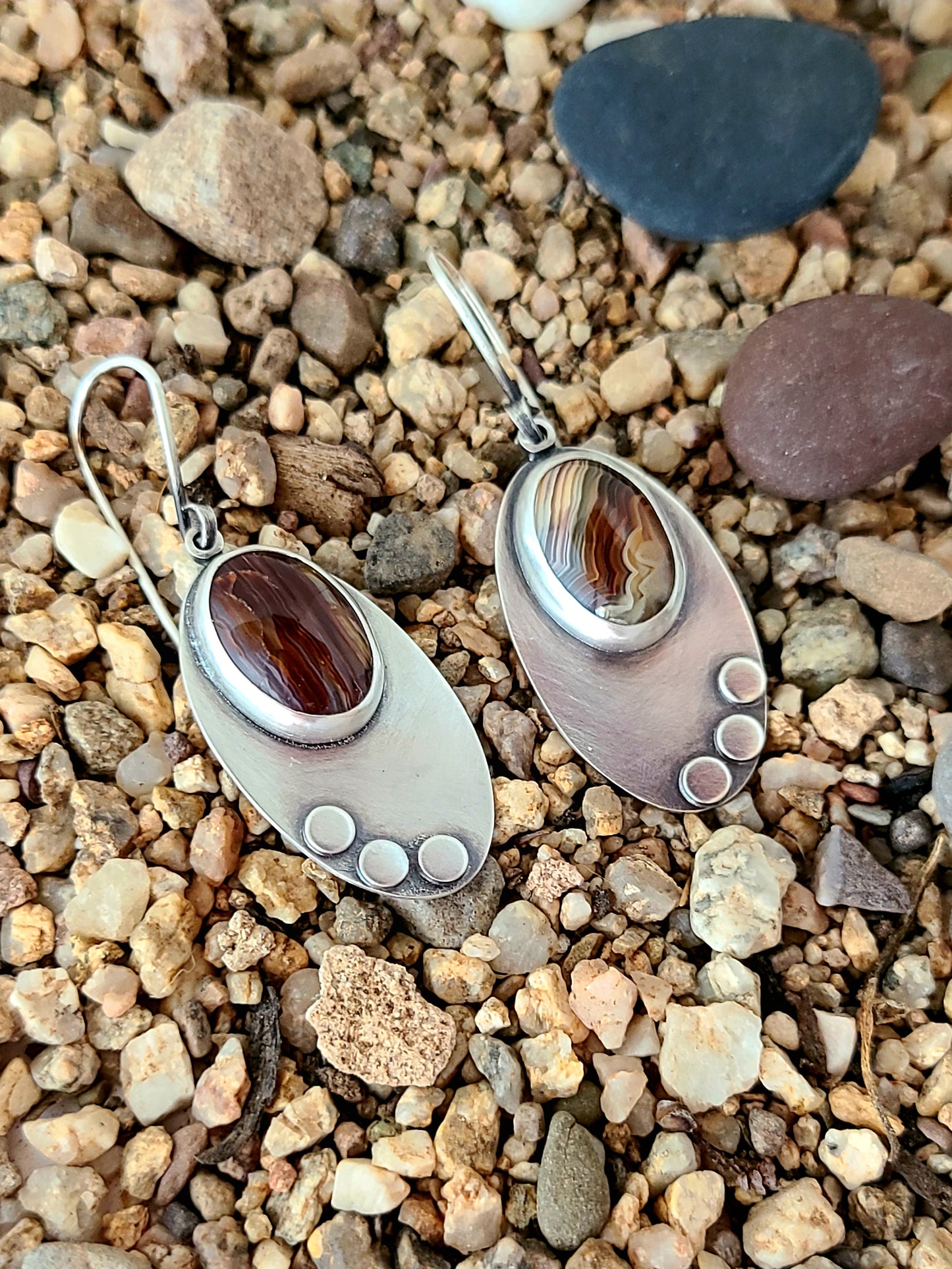 Skipping Stones Earrings-Umber Brown & Sepia Agates