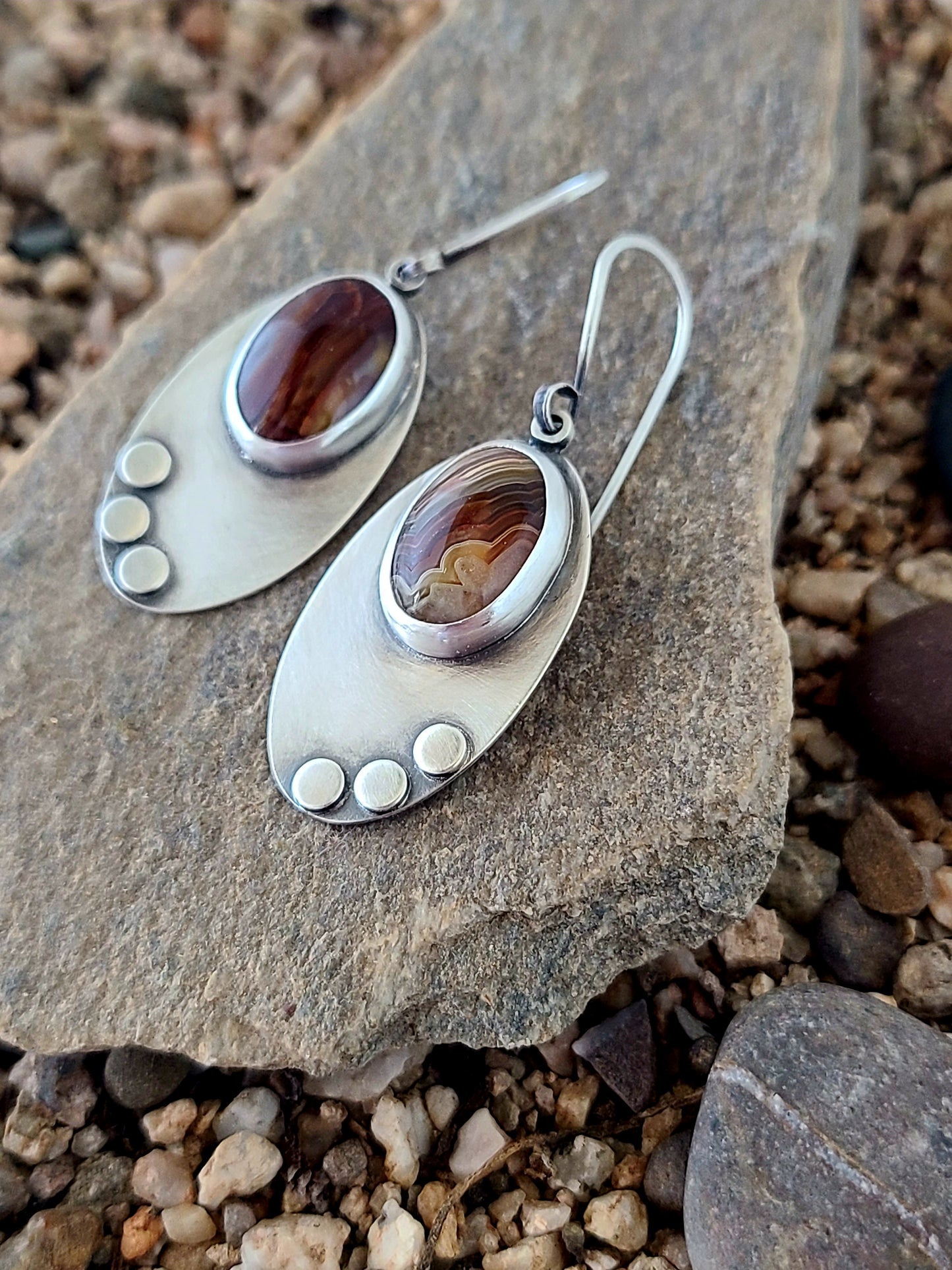 Skipping Stones Earrings-Umber Brown & Sepia Agates