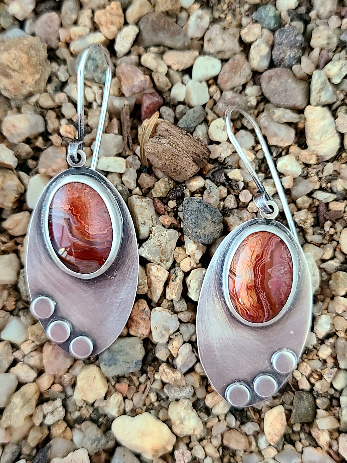 Skipping Stones Earrings-Red & Orange Agates