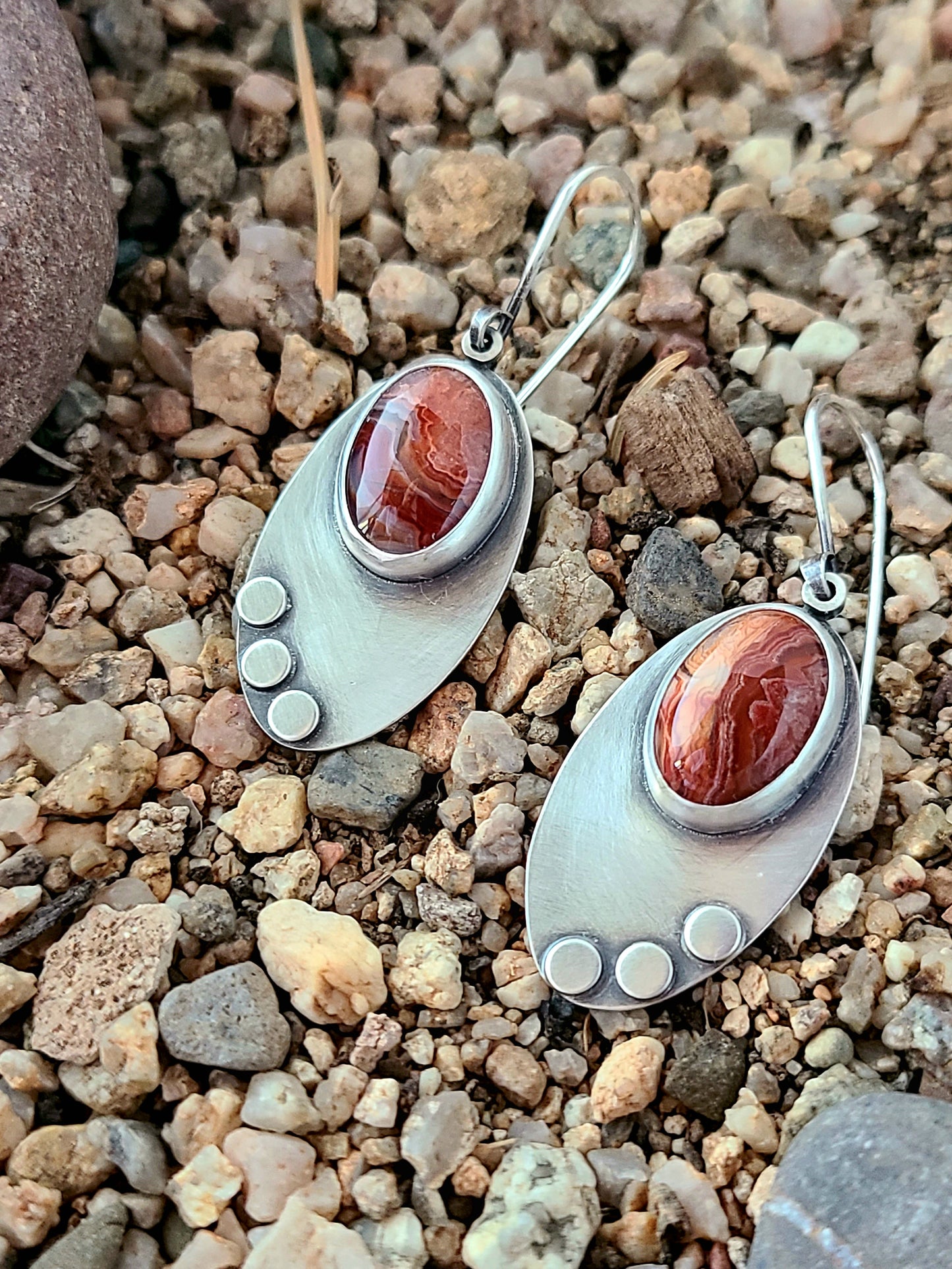 Skipping Stones Earrings-Red & Orange Agates