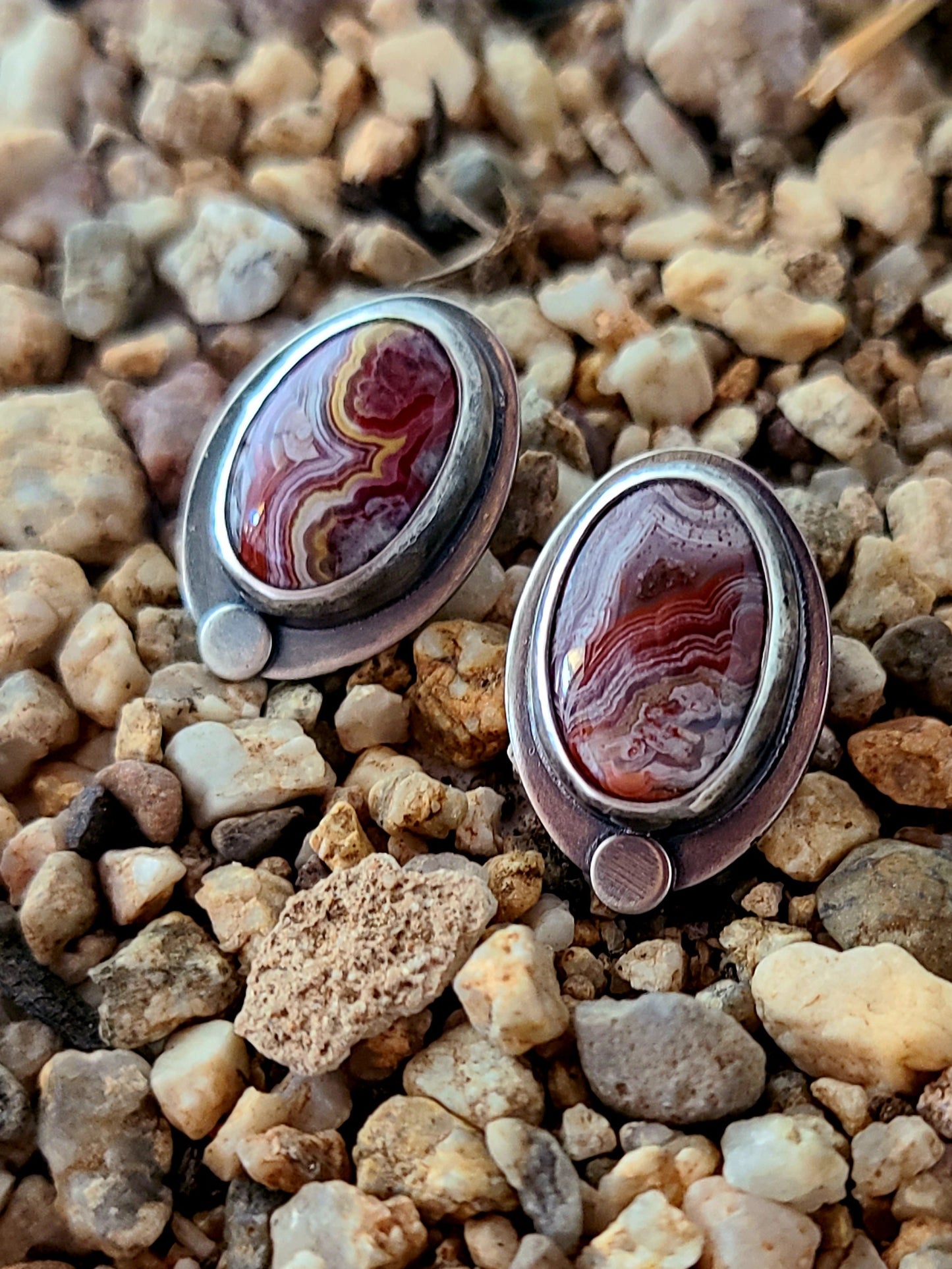 Skipping Stones Oval Agate Studs-Red & Yellow