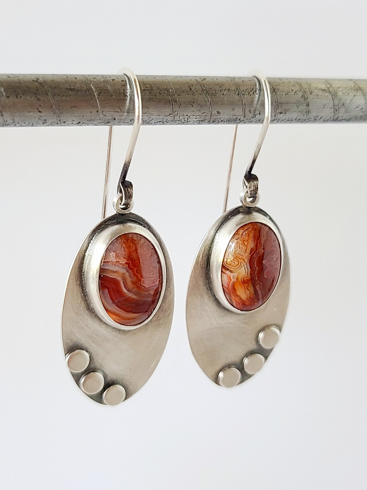 Skipping Stones Earrings-Red & Orange Agates