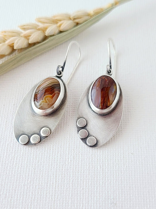 Skipping Stones Earrings-Umber Brown & Sepia Agates