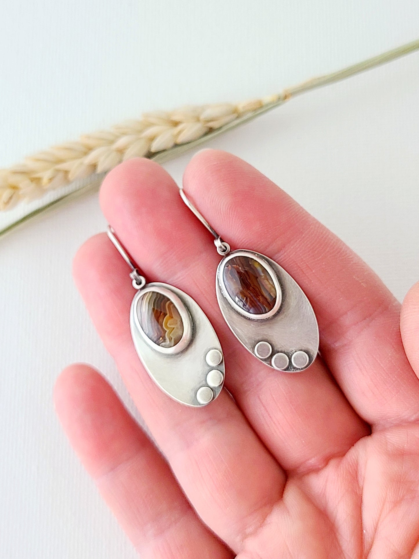 Skipping Stones Earrings-Umber Brown & Sepia Agates