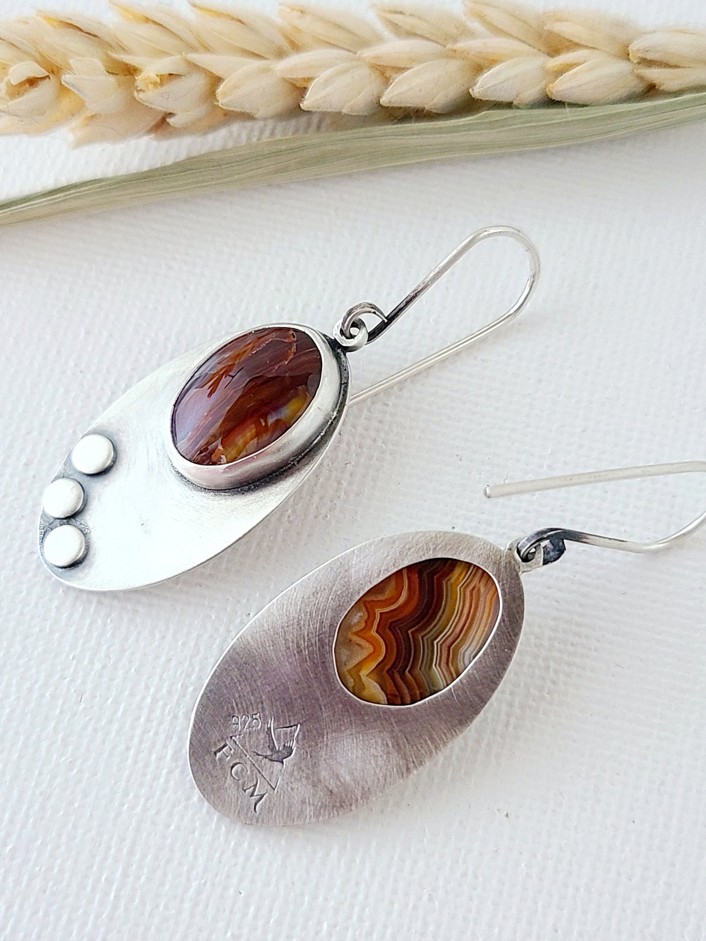 Skipping Stones Earrings-Umber Brown & Sepia Agates