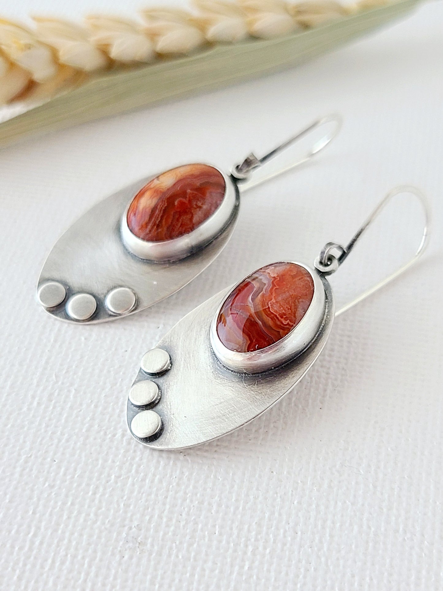 Skipping Stones Earrings-Red & Orange Agates