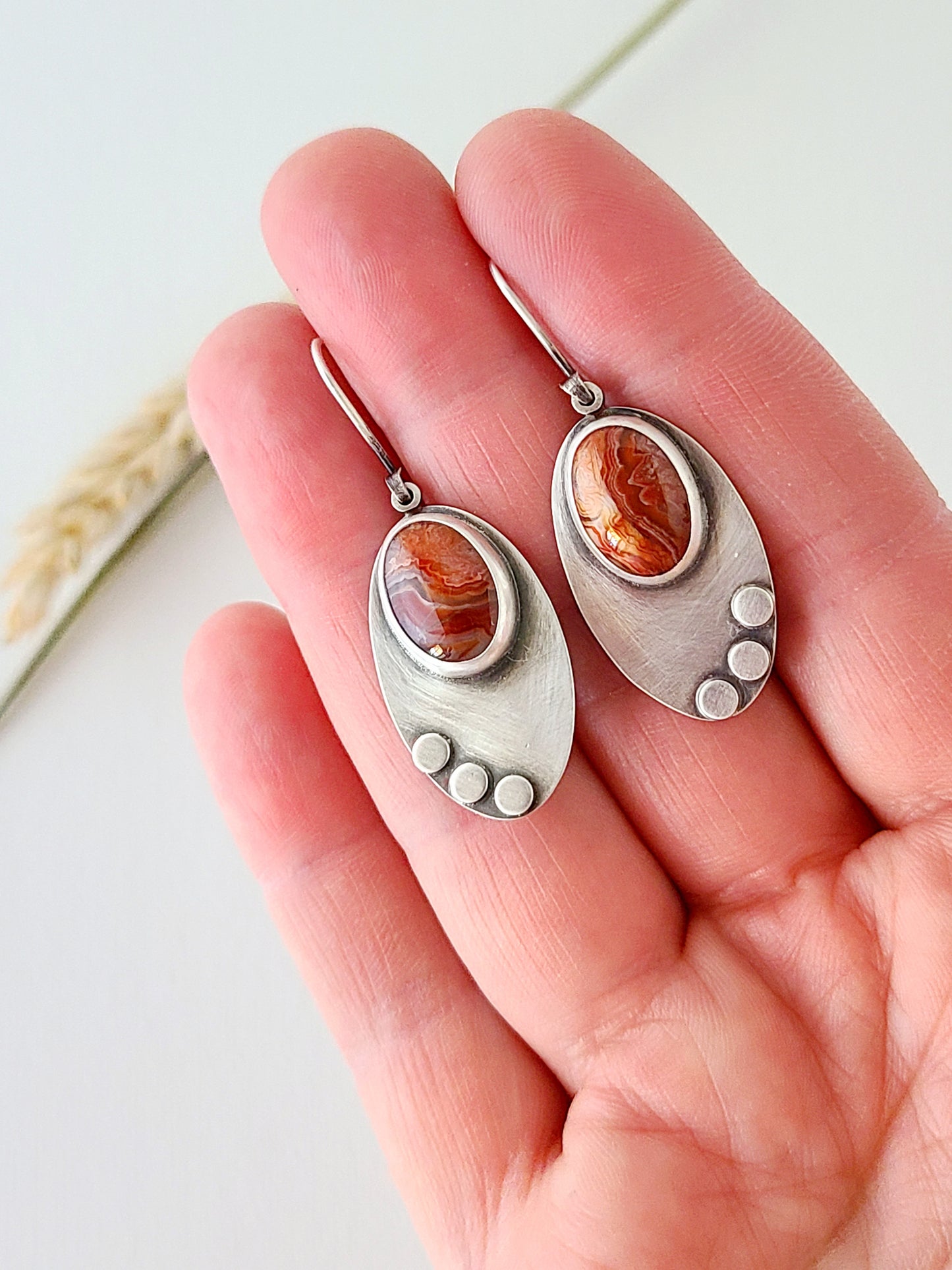 Skipping Stones Earrings-Red & Orange Agates