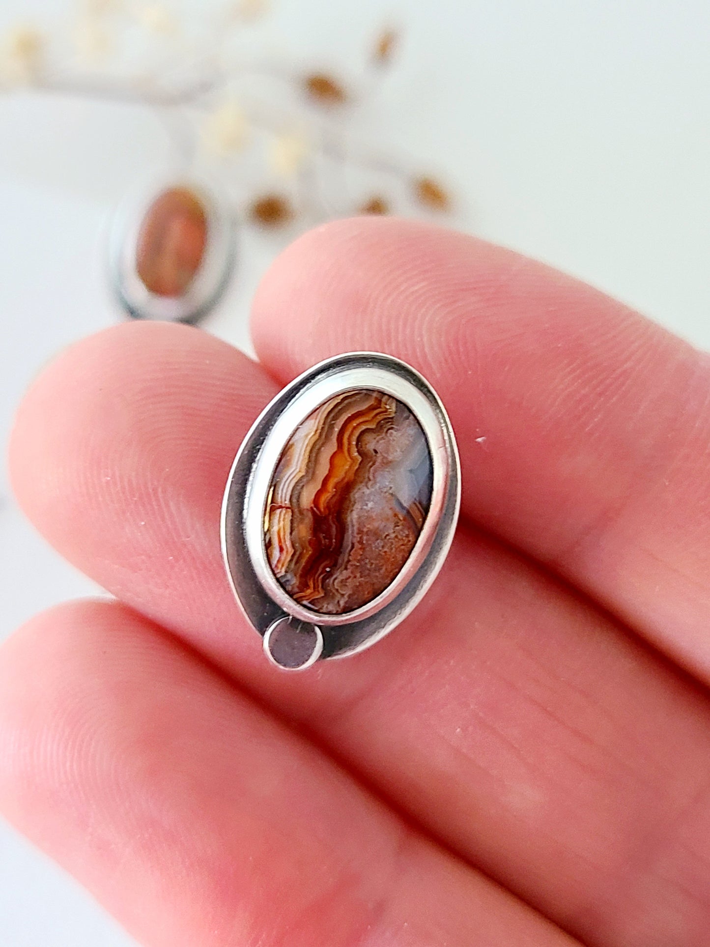 Skipping Stones Oval Agate Studs-Orange & Red