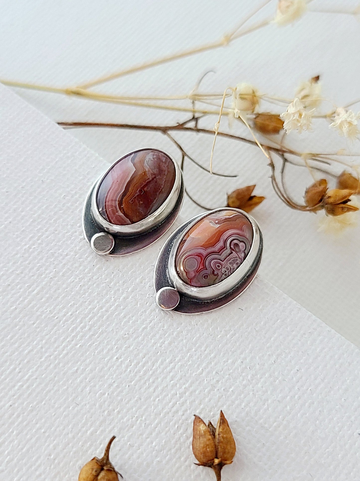 Skipping Stones Oval Agate Studs-Lavender & Orange