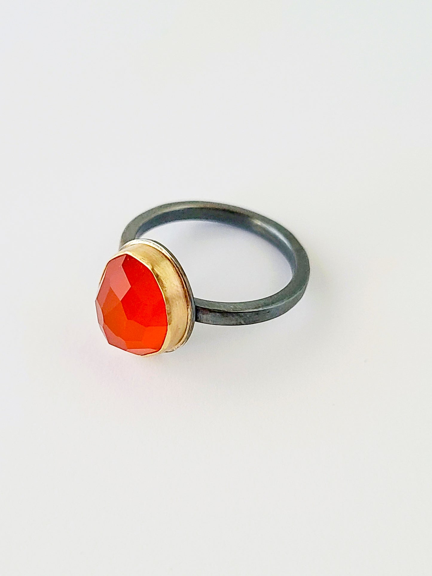 Black & Gold Carnelian Ring-Size 7.75 US-SS/14K