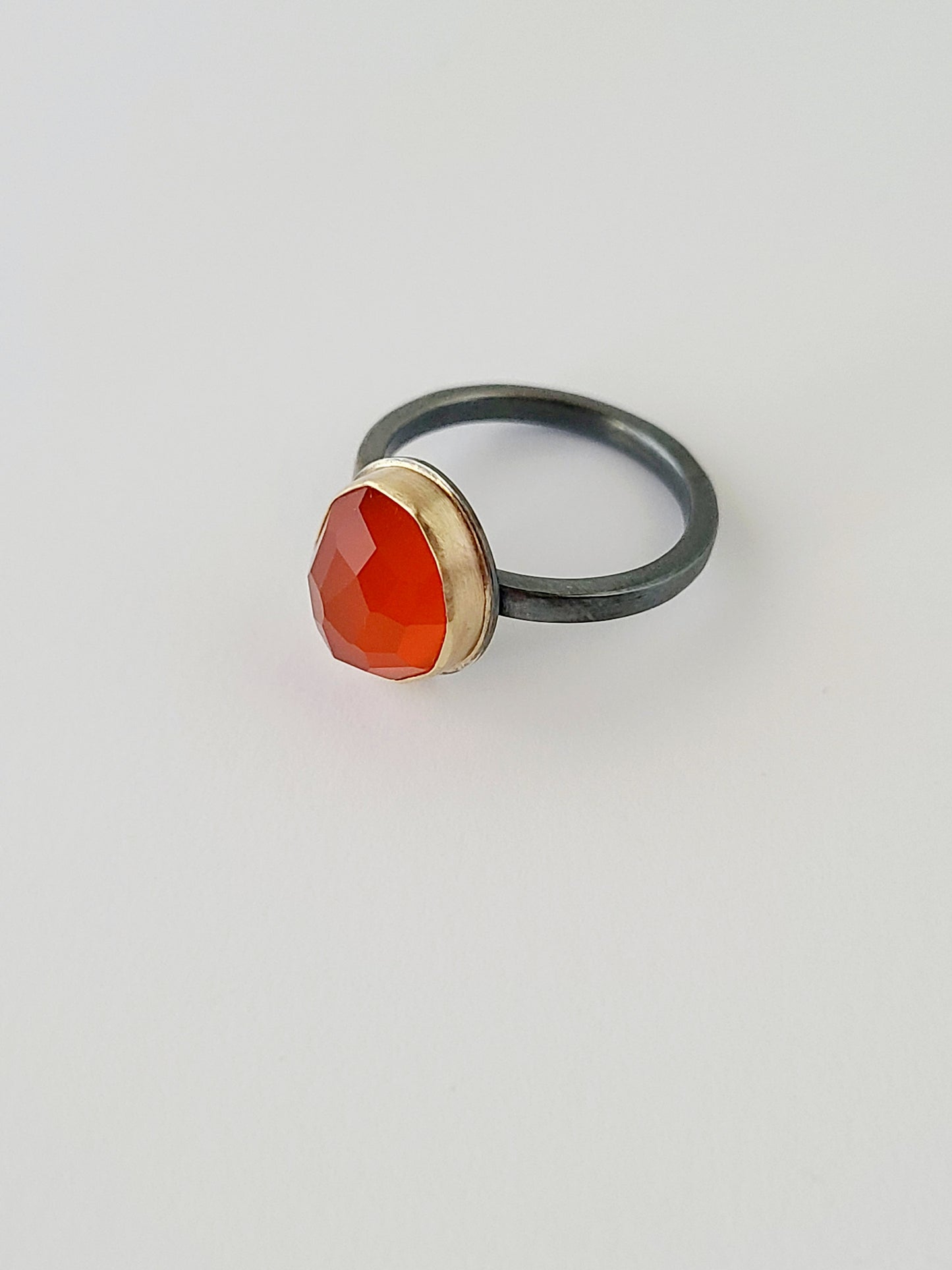 Black & Gold Carnelian Ring-Size 7.75 US-SS/14K