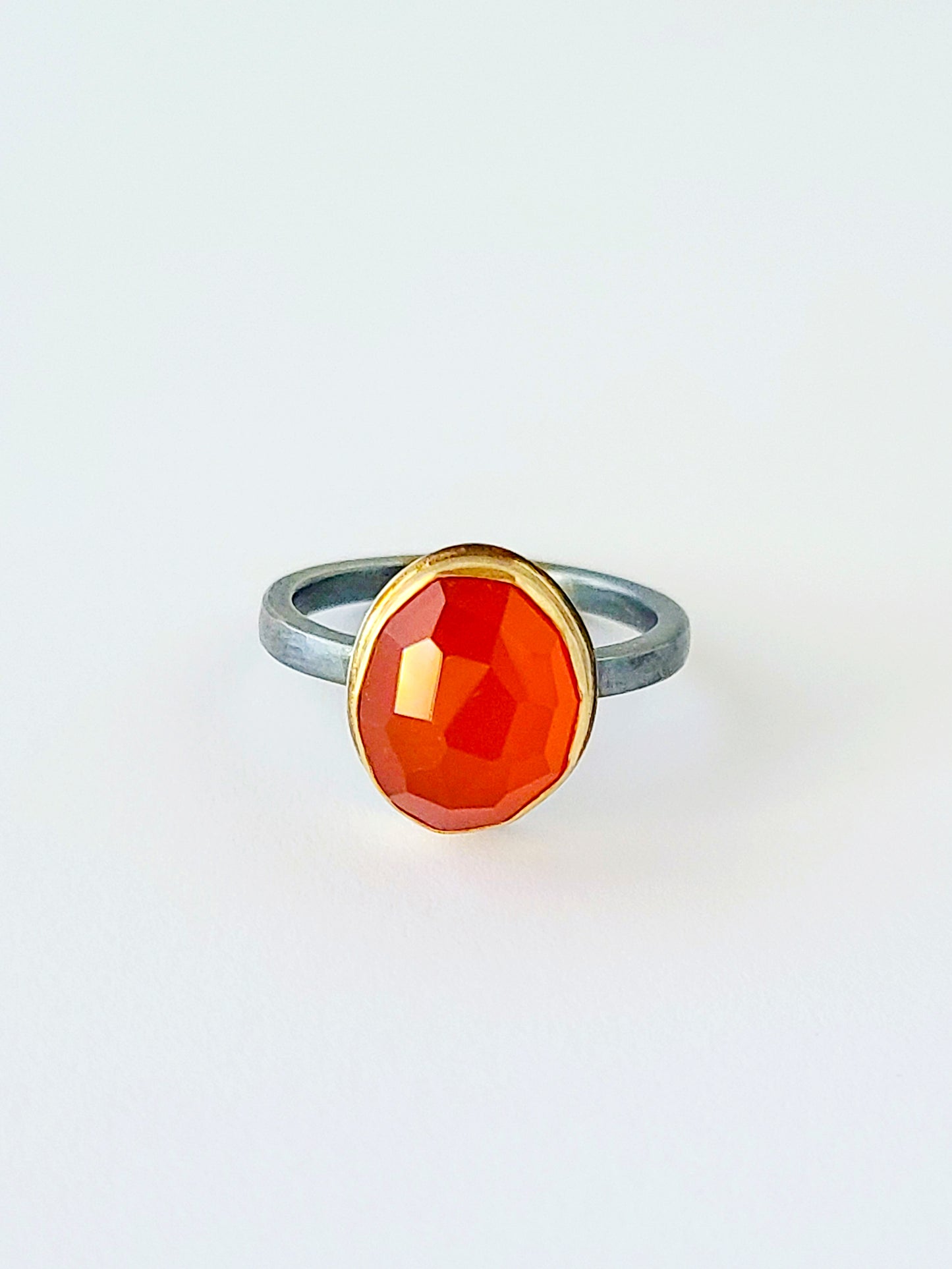 Black & Gold Carnelian Ring-Size 7.75 US-SS/14K