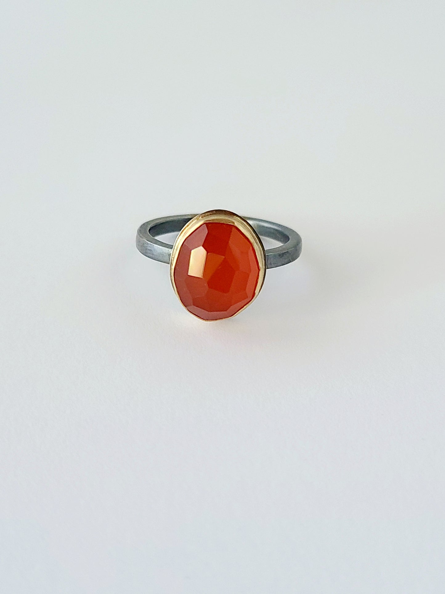 Black & Gold Carnelian Ring-Size 7.75 US-SS/14K