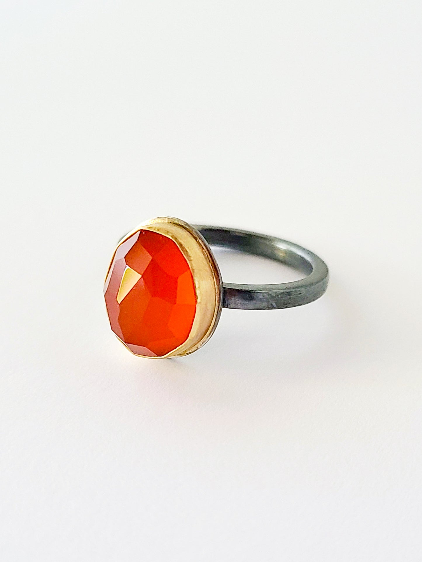 Black & Gold Carnelian Ring-Size 7.75 US-SS/14K