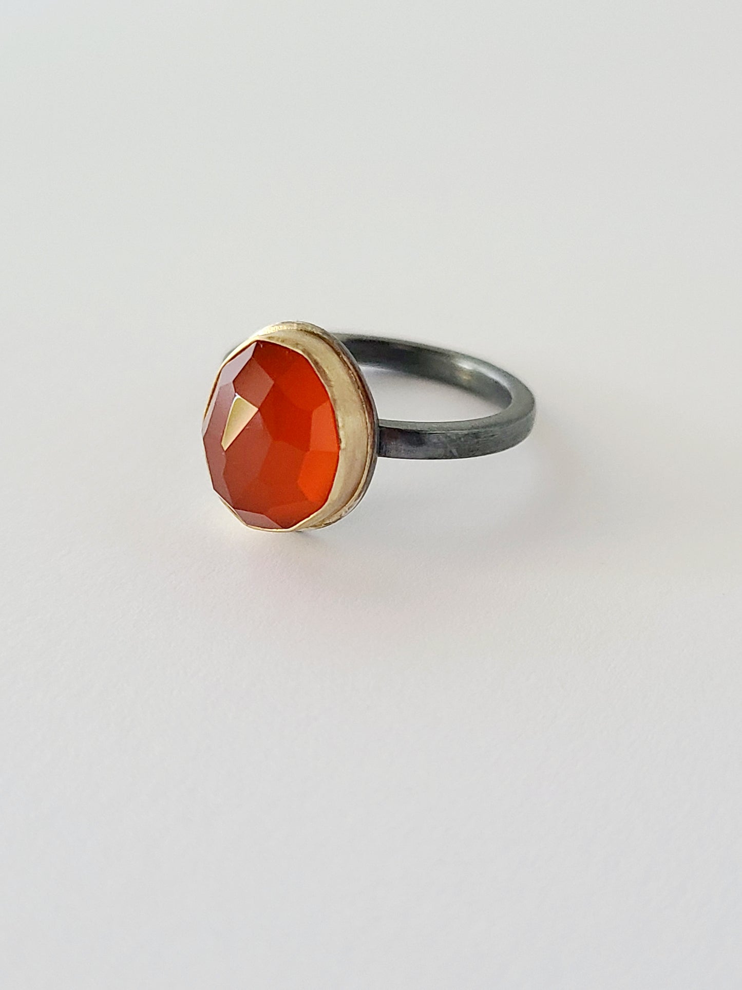 Black & Gold Carnelian Ring-Size 7.75 US-SS/14K