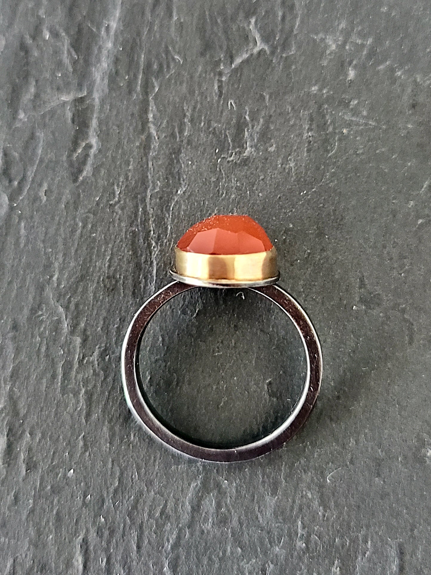 Black & Gold Carnelian Ring-Size 7.75 US-SS/14K