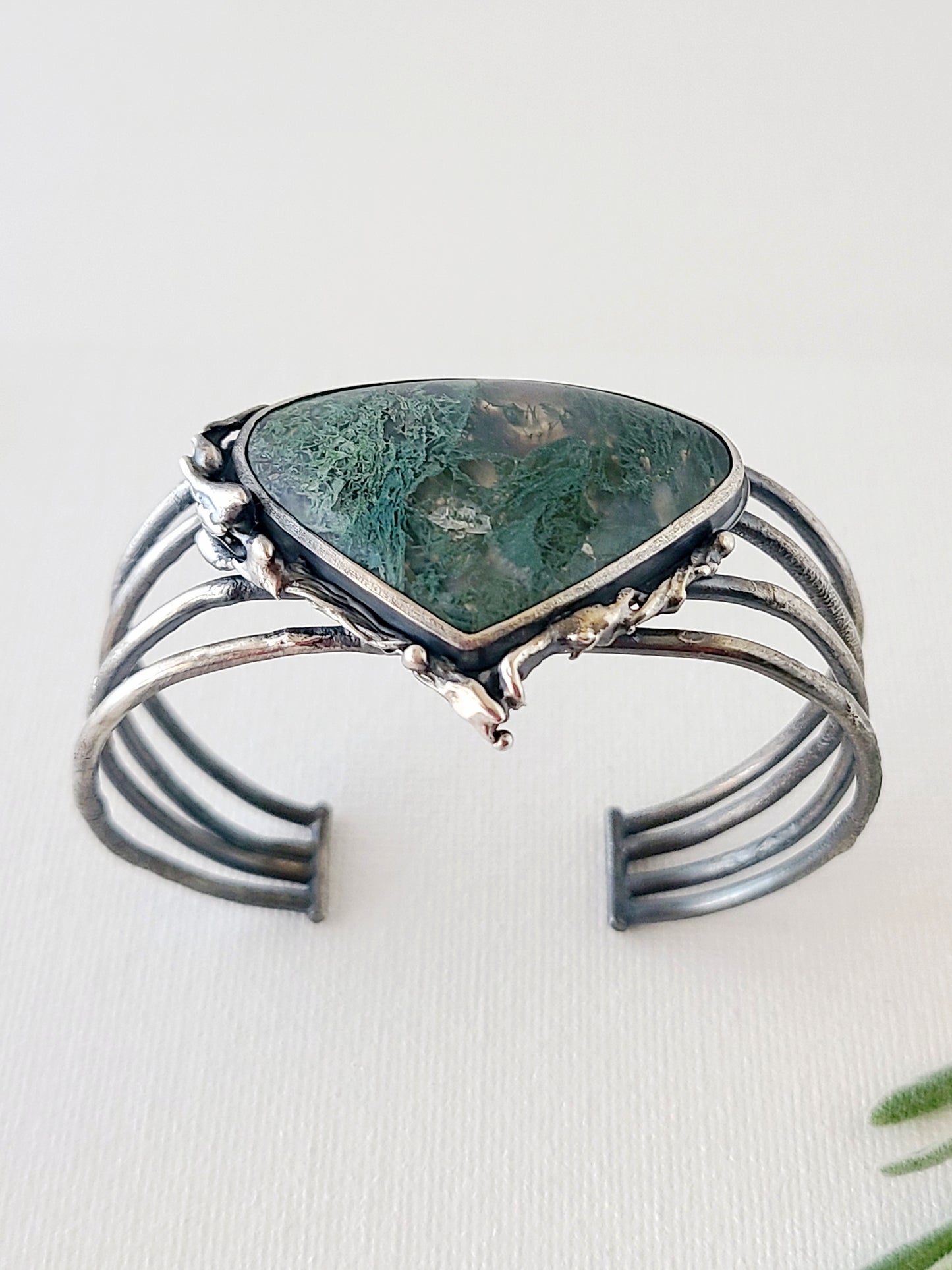 Tangled Bryophyte Statement Cuff with Moss Agate