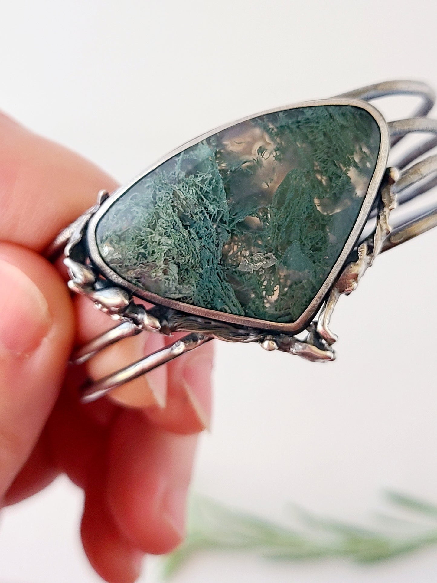 Tangled Bryophyte Statement Cuff with Moss Agate