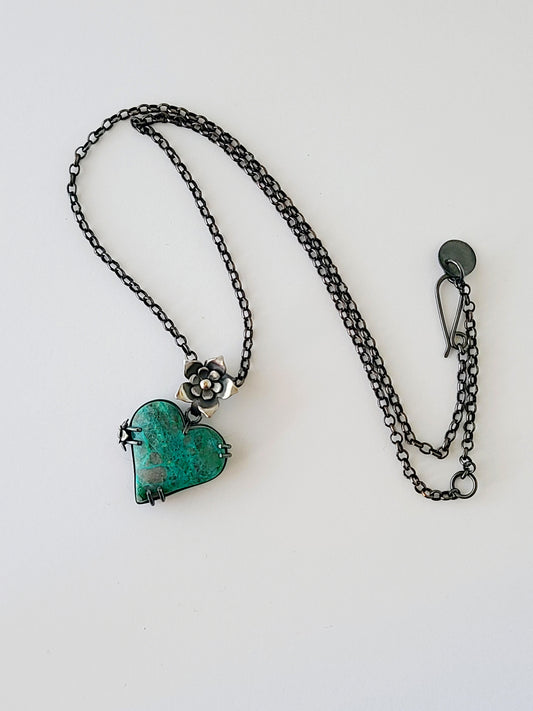 Flowering Heart Pendant with Chrysocolla