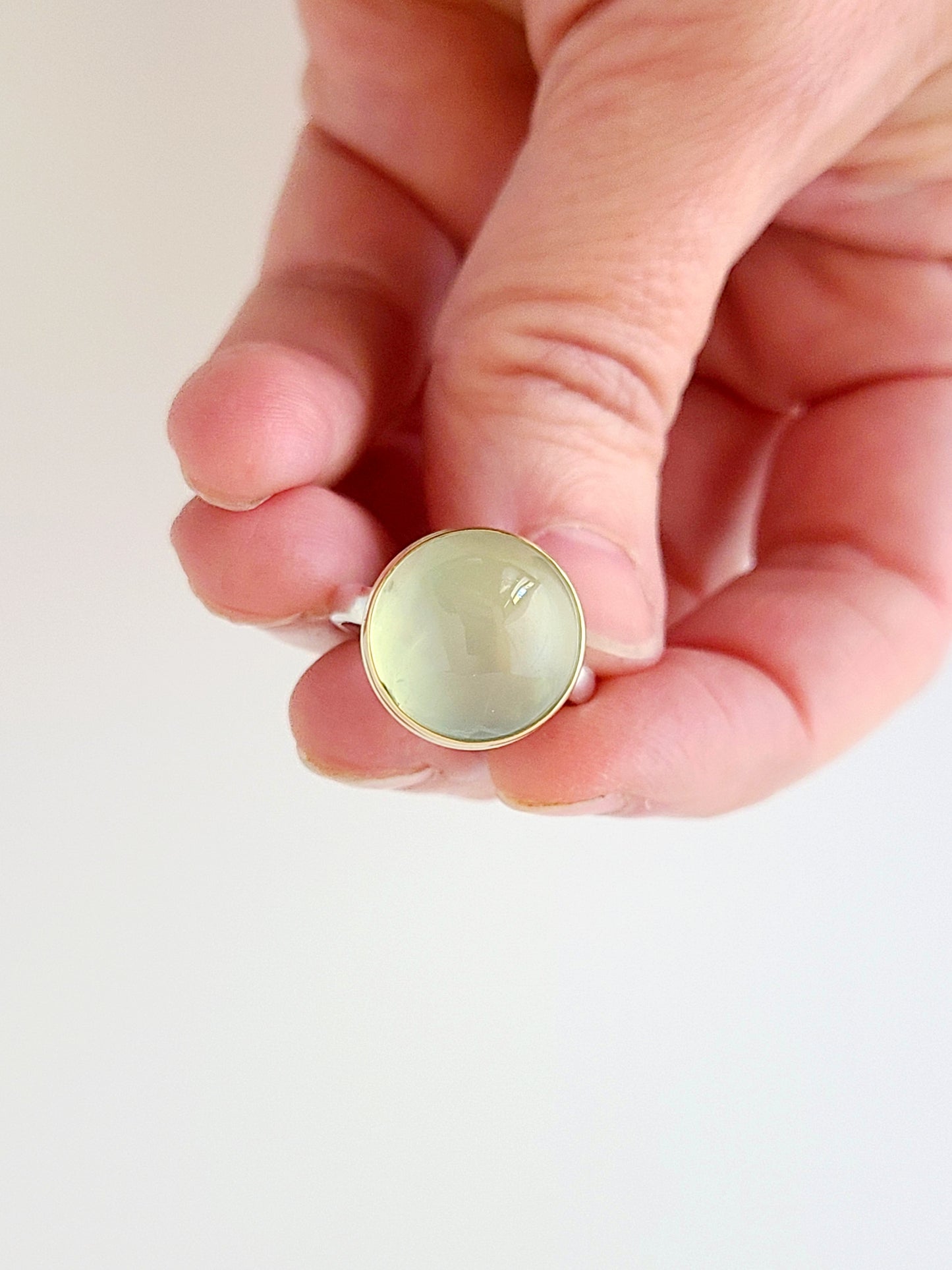 Prehnite Eye Candy Ring-SS/14k size 7 US