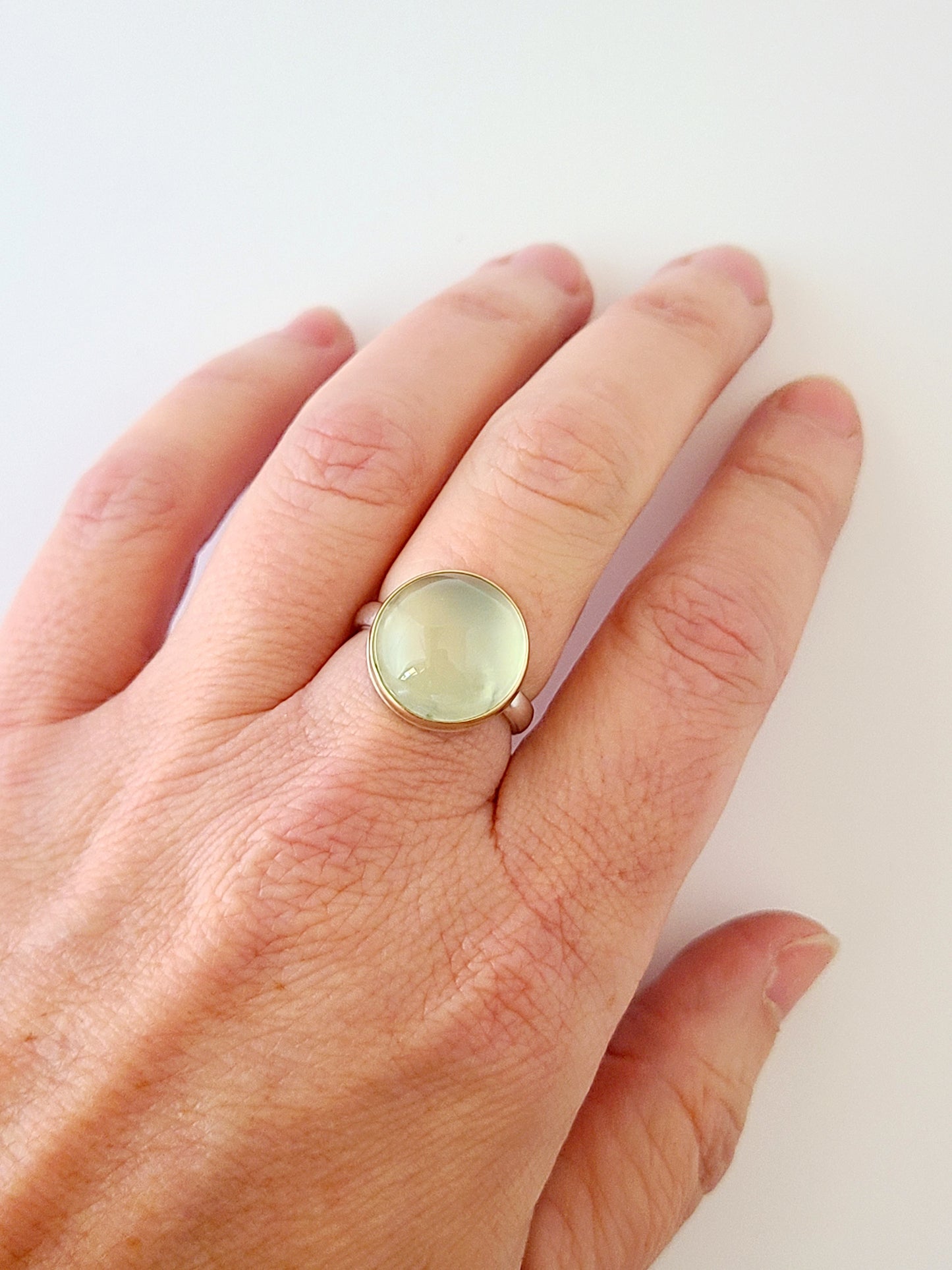 Prehnite Eye Candy Ring-SS/14k size 7 US