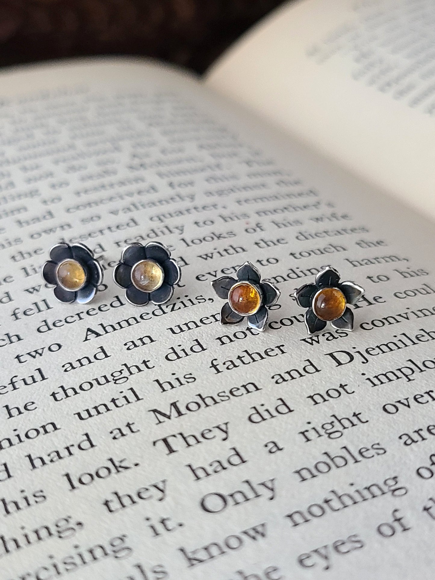 Flower Studs with Gemstones