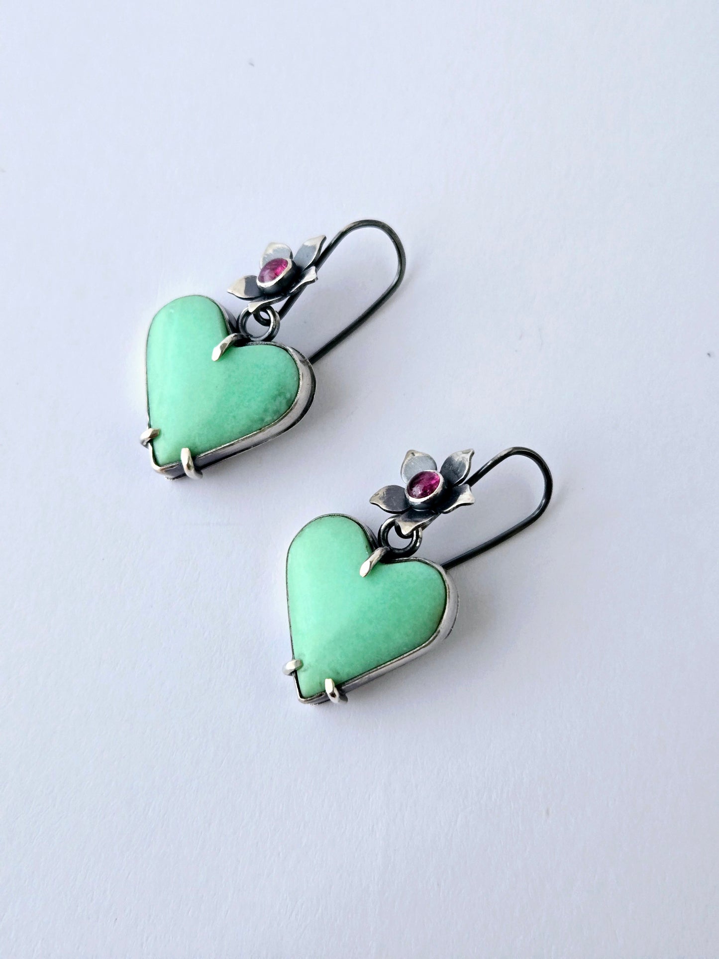 Chrysoprase & Tourmaline Heart earrings