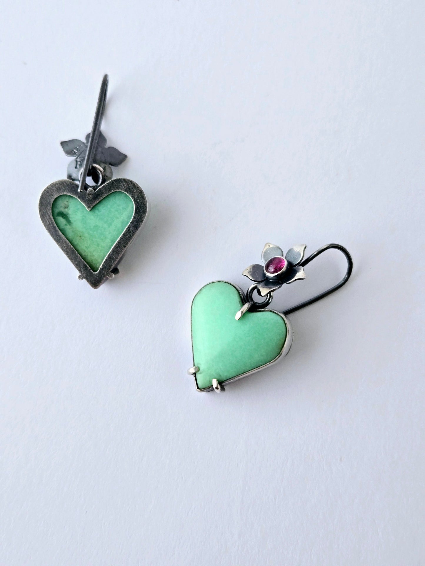 Chrysoprase & Tourmaline Heart earrings