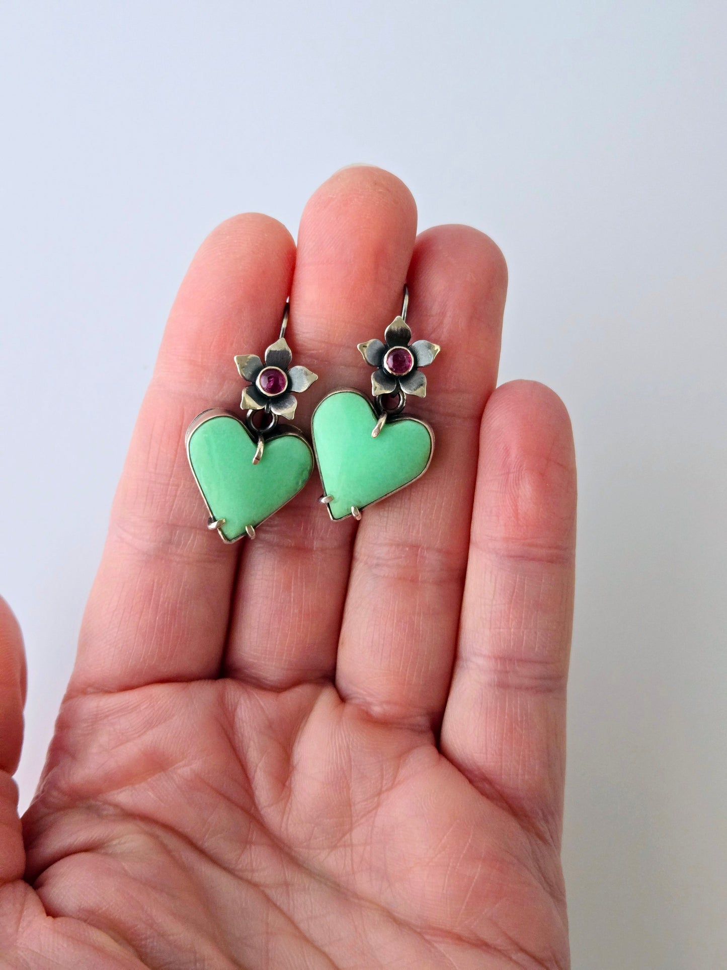 Chrysoprase & Tourmaline Heart earrings