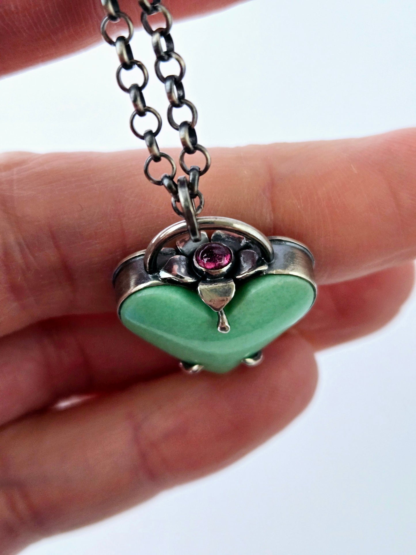 Chrysoprase and Tourmaline Heart pendant