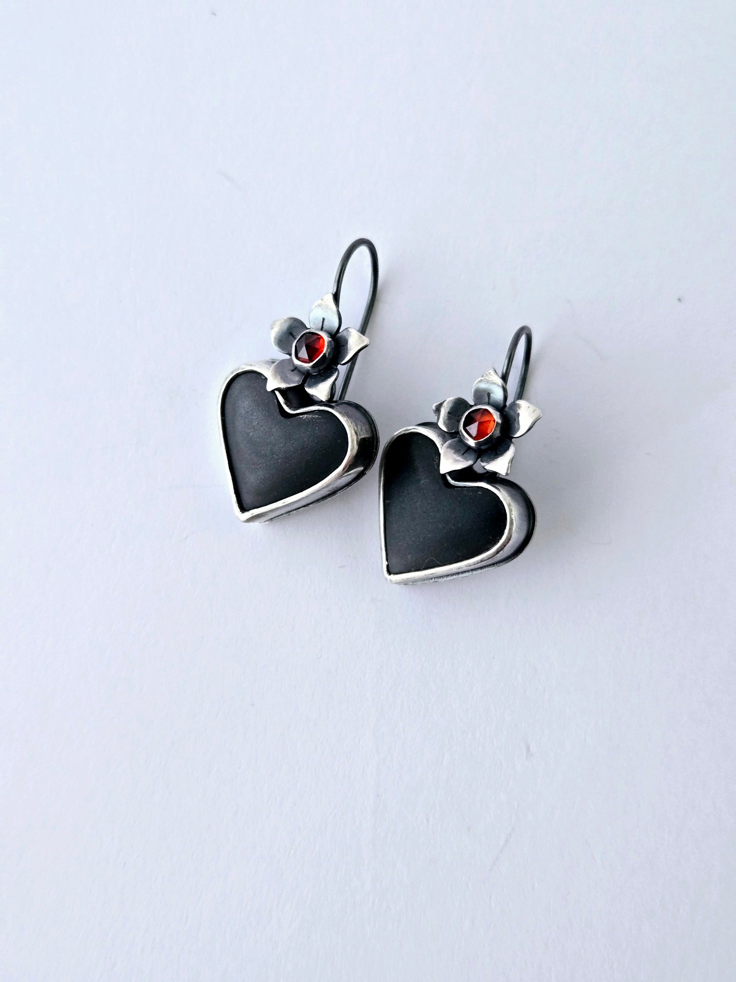 Black Jade and Garnet earrings