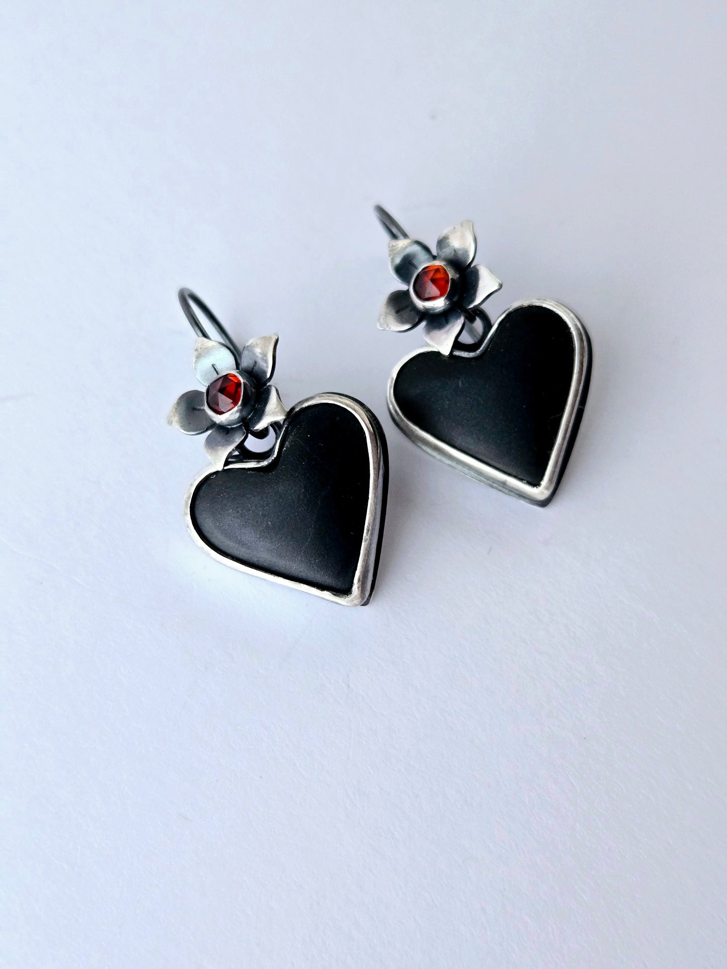 Black Jade and Garnet earrings