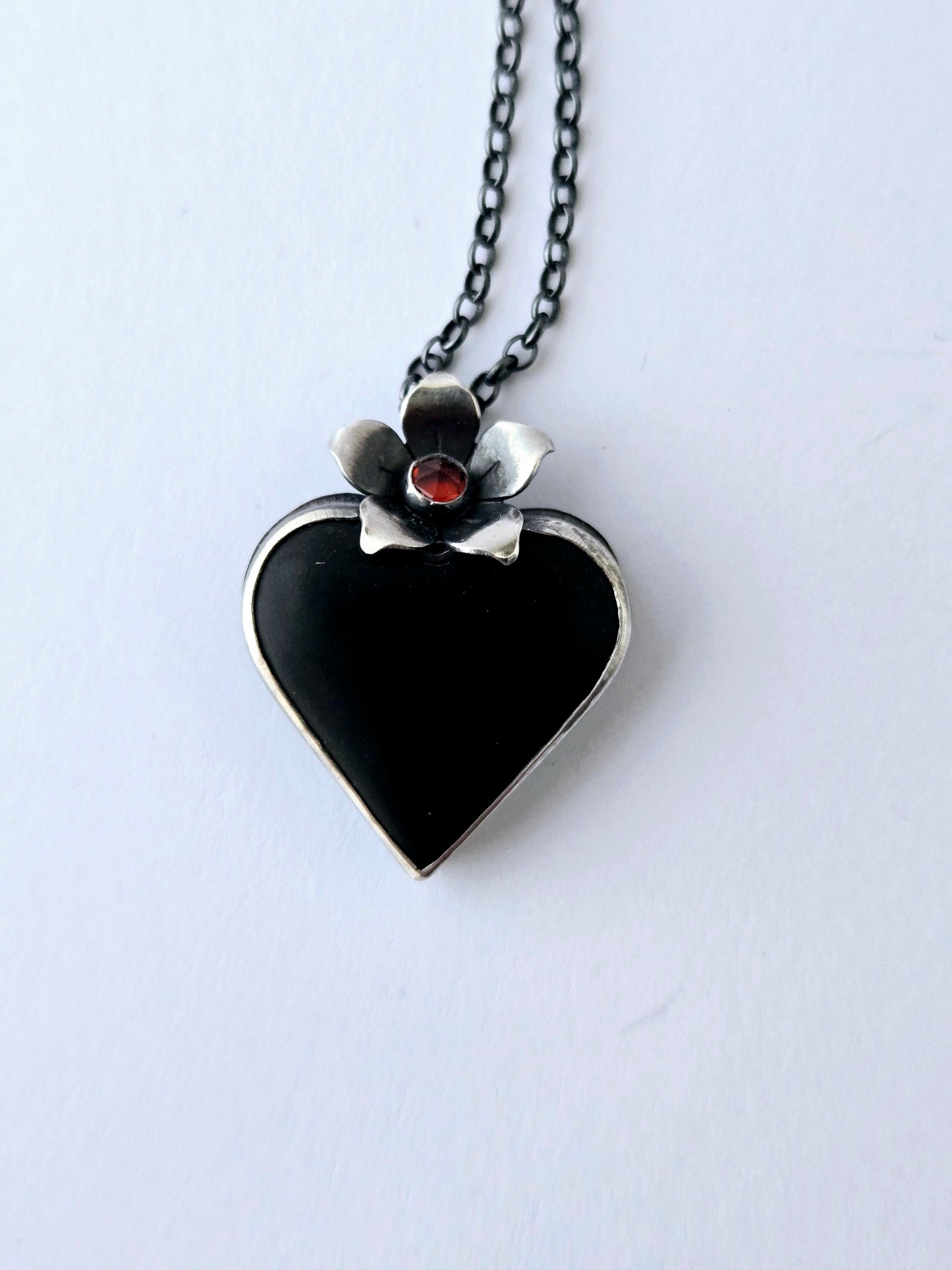 Black Jade and Garnet Heart Pendant