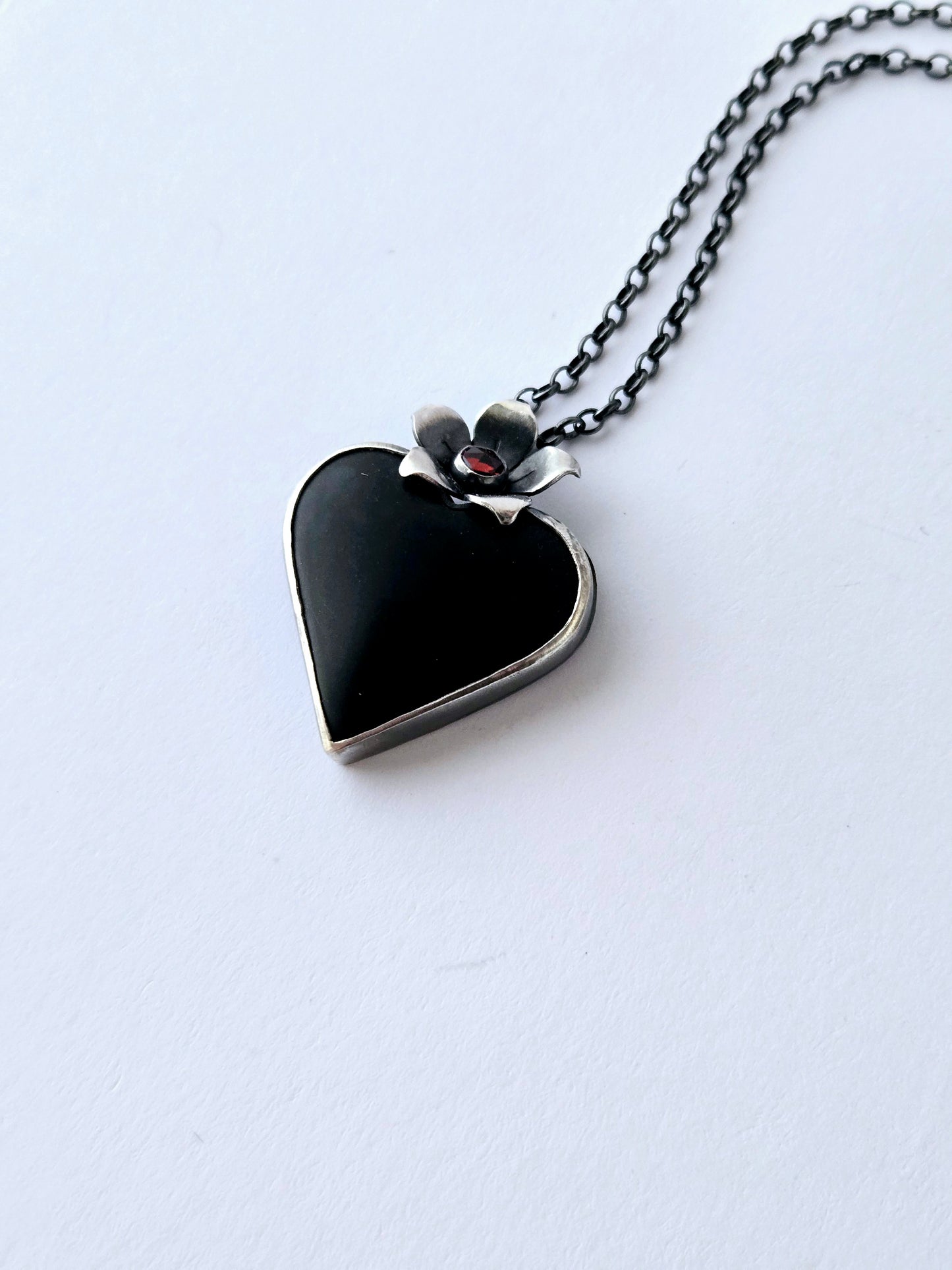 Black Jade and Garnet Heart Pendant