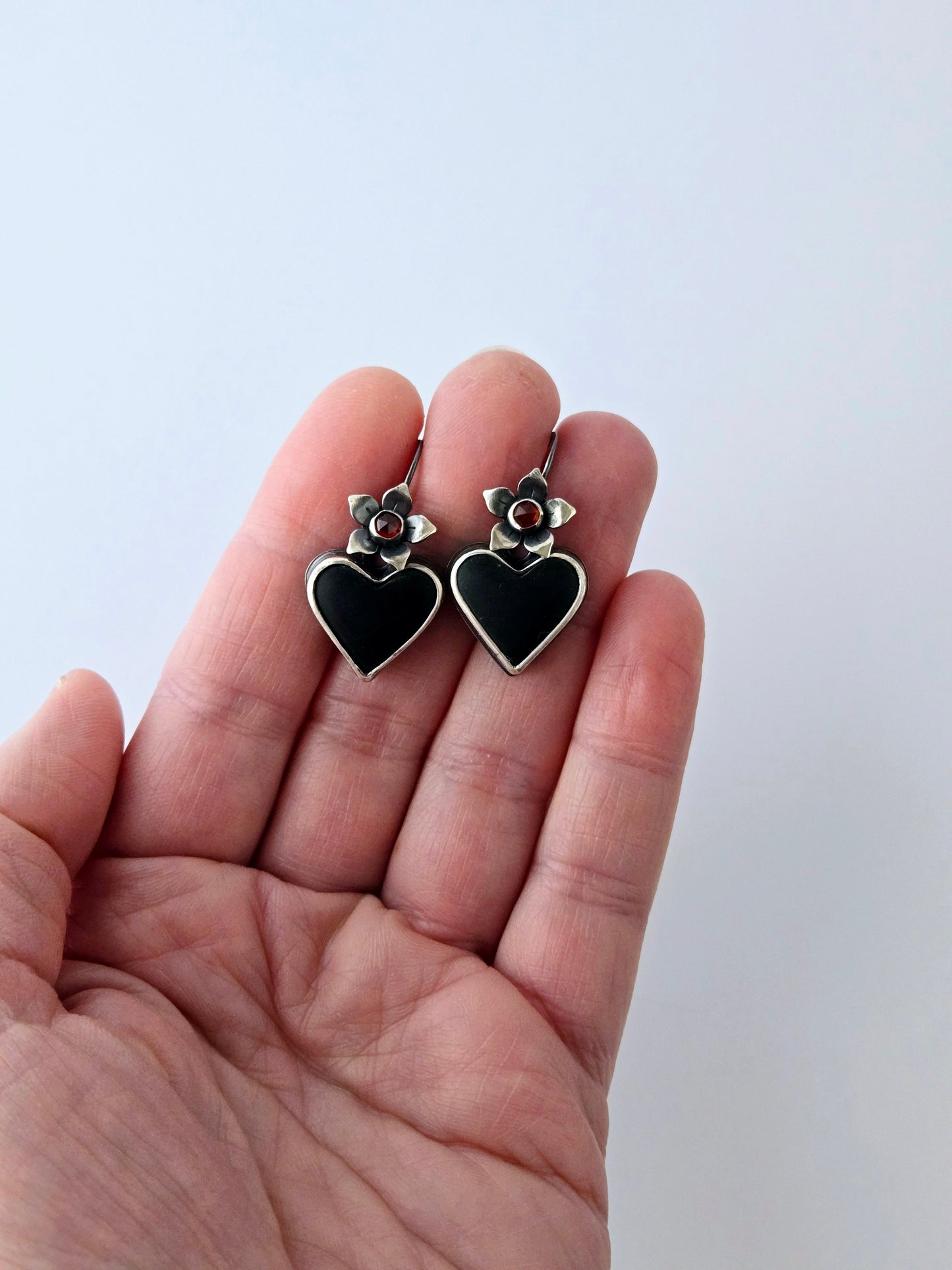 Black Jade and Garnet earrings