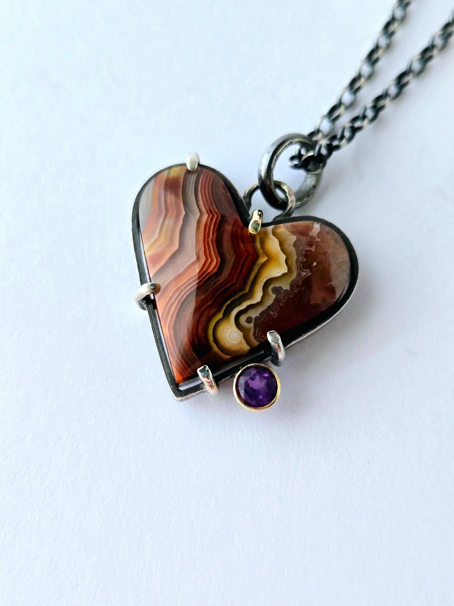 Laguna Lace Agate & Amethyst Heart pendant -SS/14K