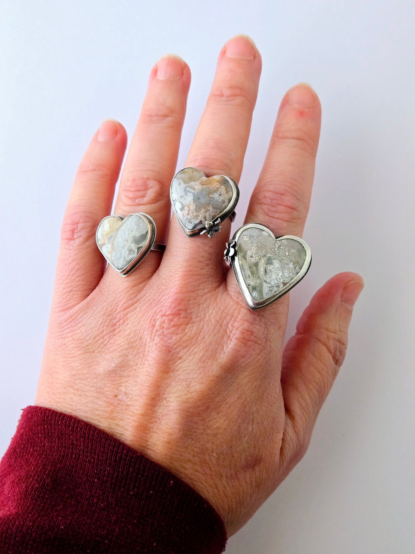 Hearts and Flowers Agate rings