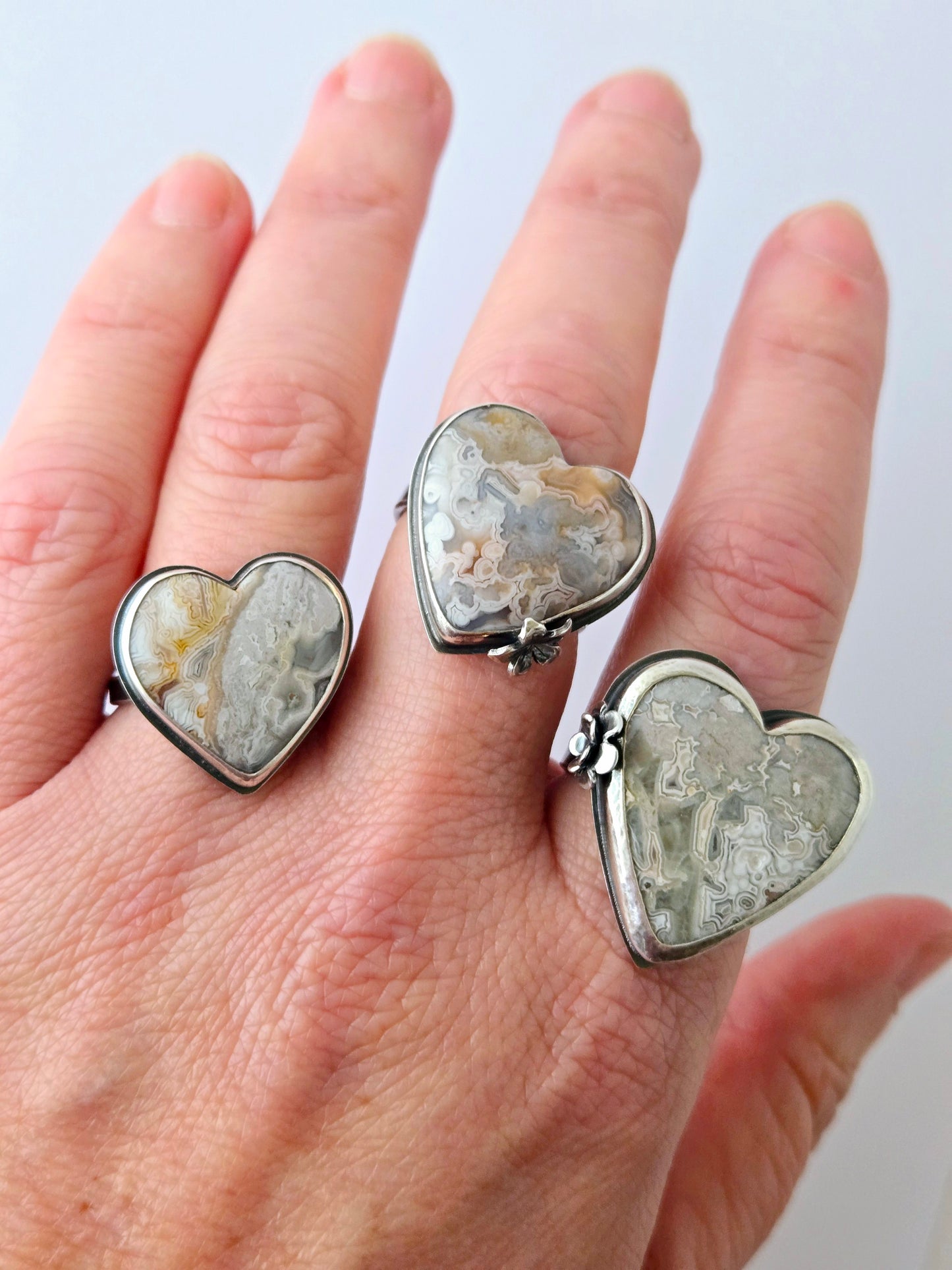 Hearts and Flowers Agate rings