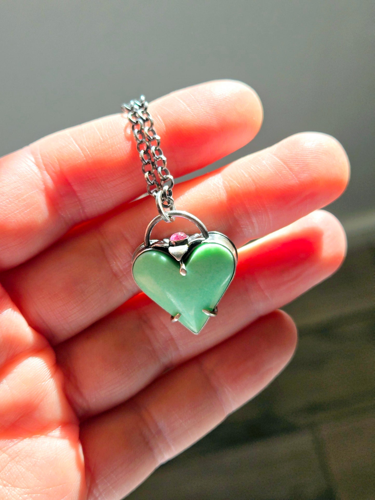 Chrysoprase and Tourmaline Heart pendant