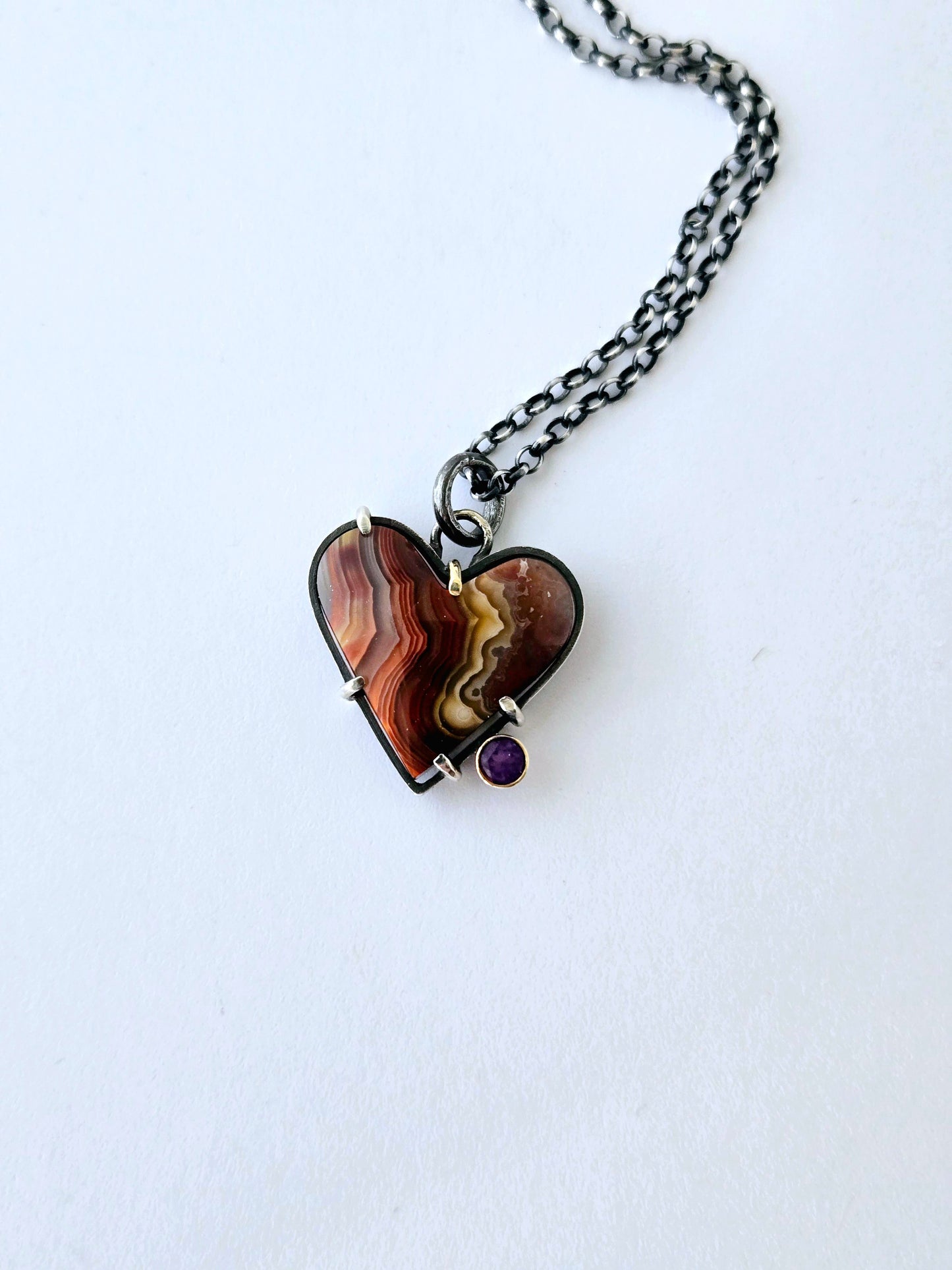 Laguna Lace Agate & Amethyst Heart pendant -SS/14K