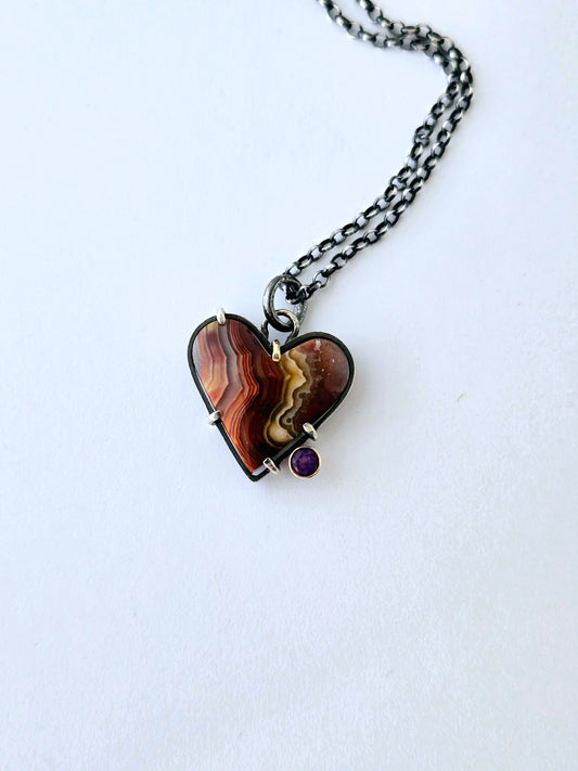 Laguna Lace Agate & Amethyst Heart pendant -SS/14K