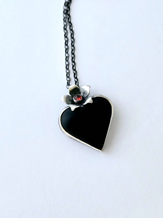 Black Jade and Garnet Heart Pendant