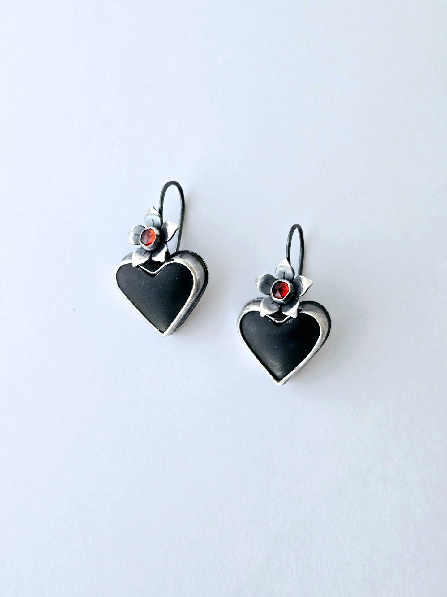 Black Jade and Garnet earrings