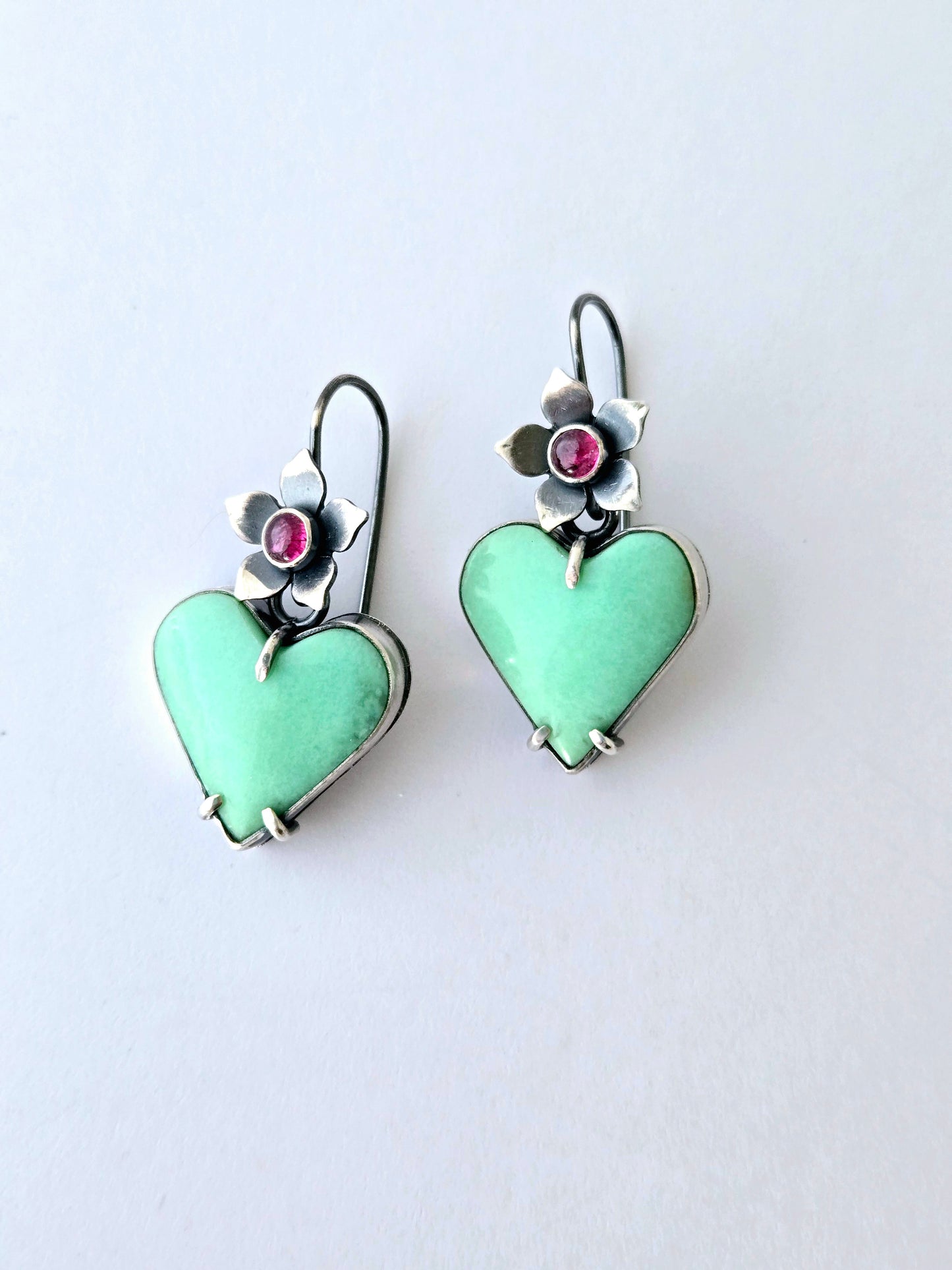 Chrysoprase & Tourmaline Heart earrings