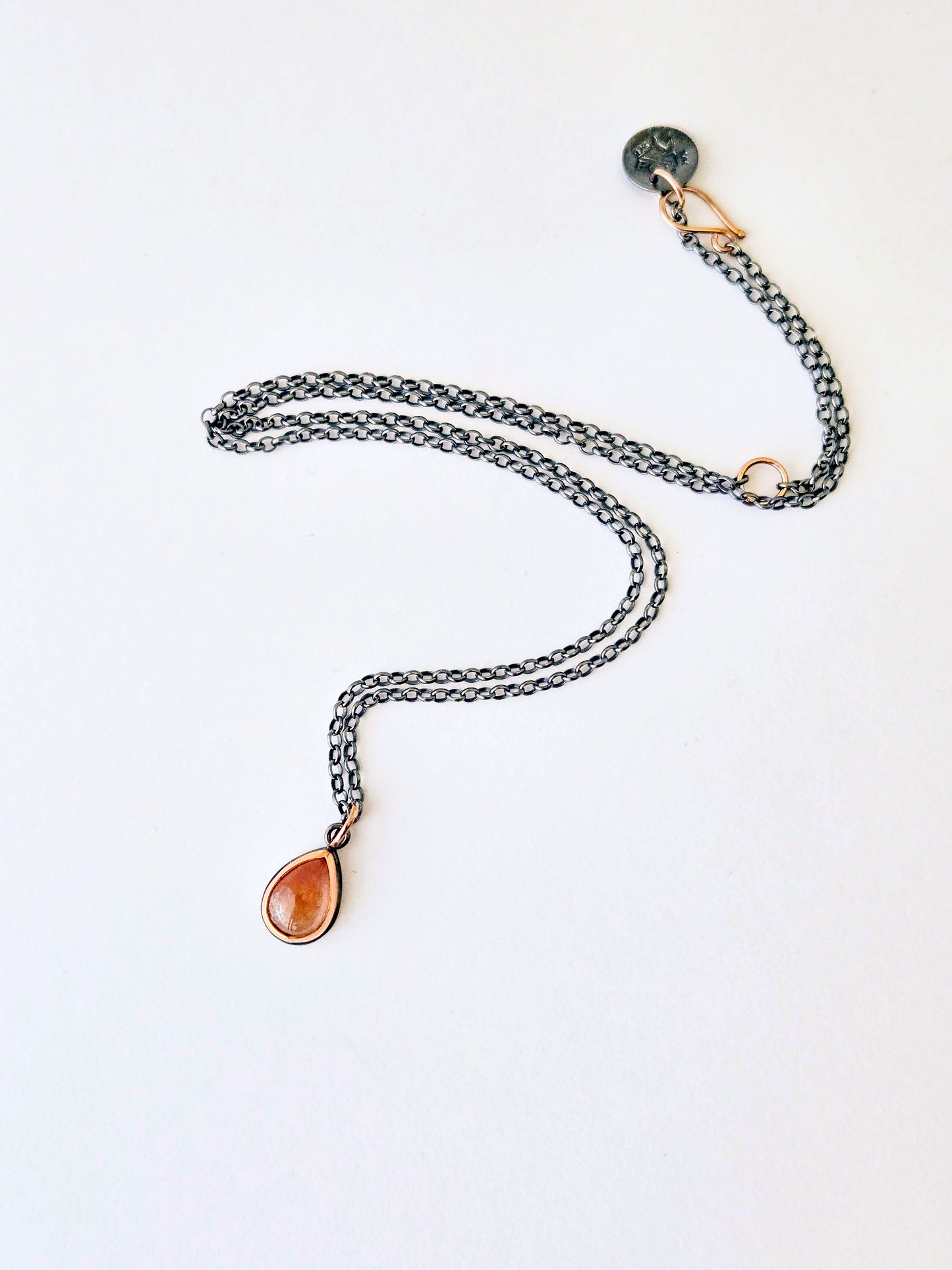 Red Rutilated Quartz Teardrop Pendant-SS/14K Rose Gold