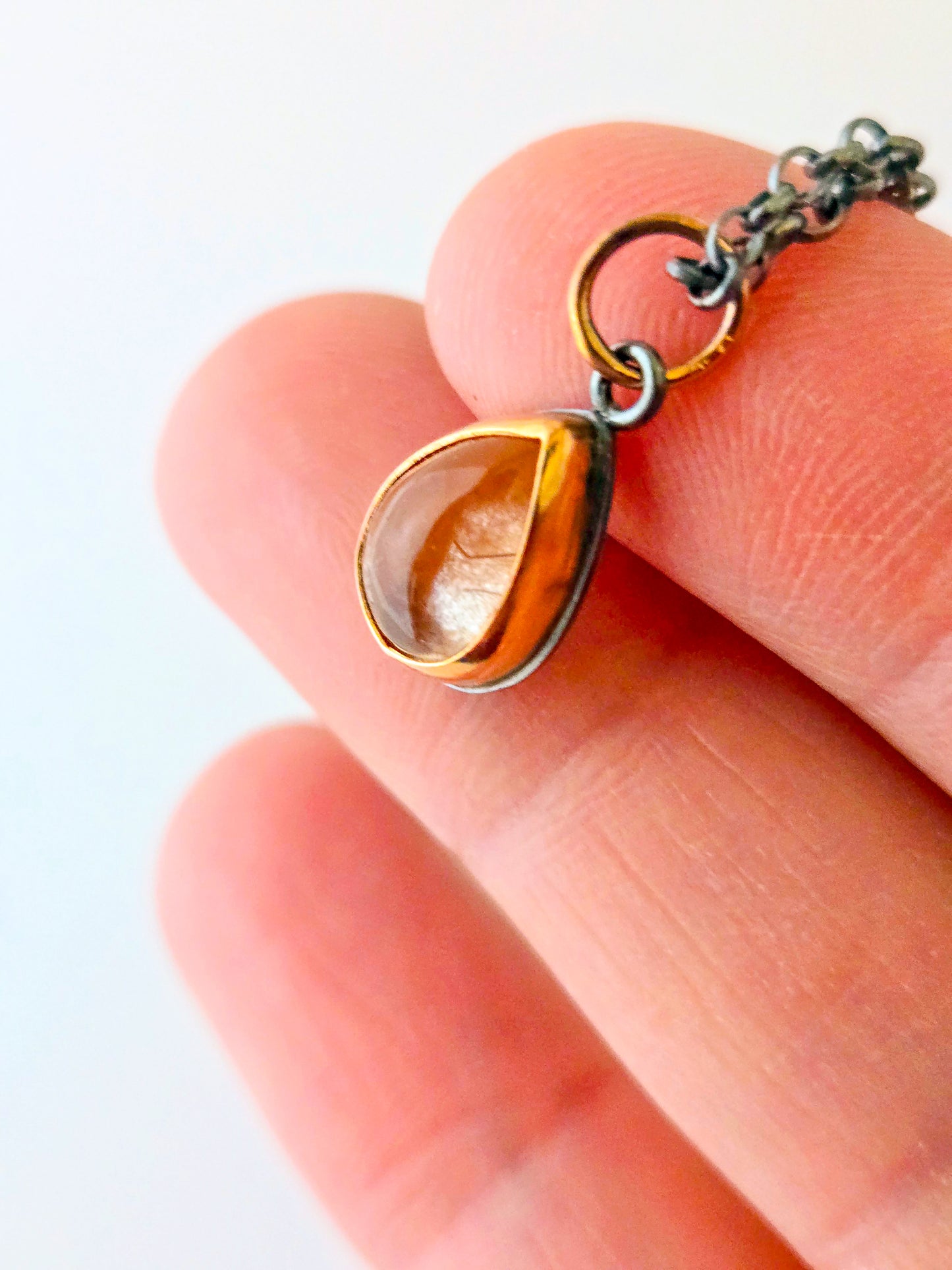 Red Rutilated Quartz Teardrop Pendant-SS/14K Rose Gold