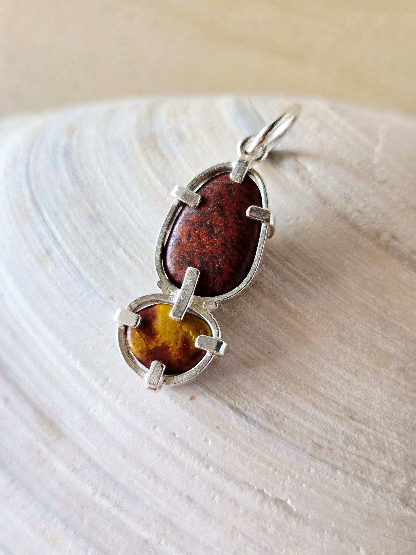 2 Stone Red & Goldenrod Beach Stone Charm