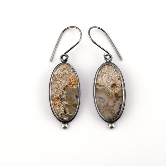 Pair of earrings with natural stone design on a white background