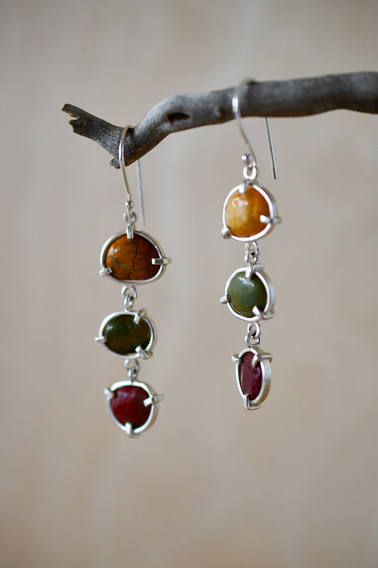 Trio Beach Stone Earrings: Yellow, Green, Red