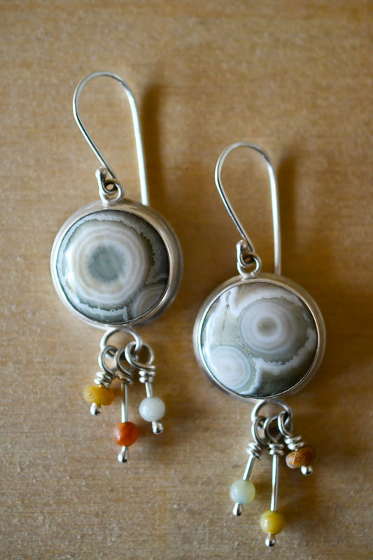 Ocean Jasper Round Earrings with Amazonite